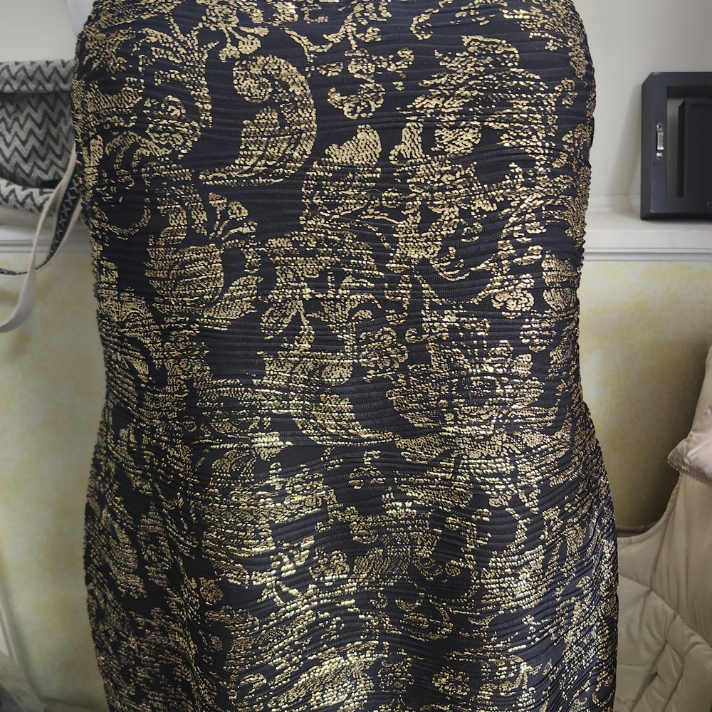 Ashley Stewart Black and Gold Patterned Fabric